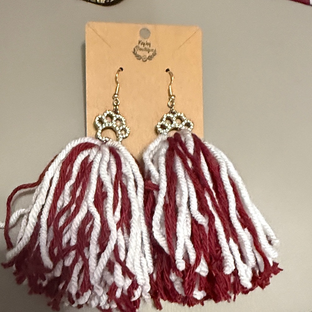Elegant Red and White Tassel Earrings